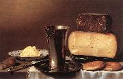 SCHOOTEN, Floris Gerritsz. van Still-life with Glass, Cheese, Butter and Cake A Sweden oil painting artist